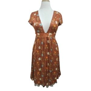 Free People Earth Flower Leaf Silk Tie Dress xs 0